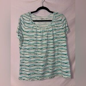 Croft & Barrow Teal and Tan Wave Print Tee